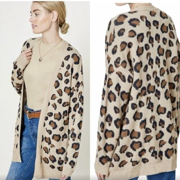 Hayden Sweaters - Hayden Leopard Cardigan Sweater Plus Size 2X/3X